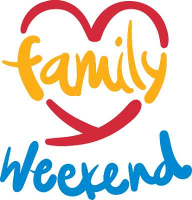 A heart with "Family Weekend" written over it.