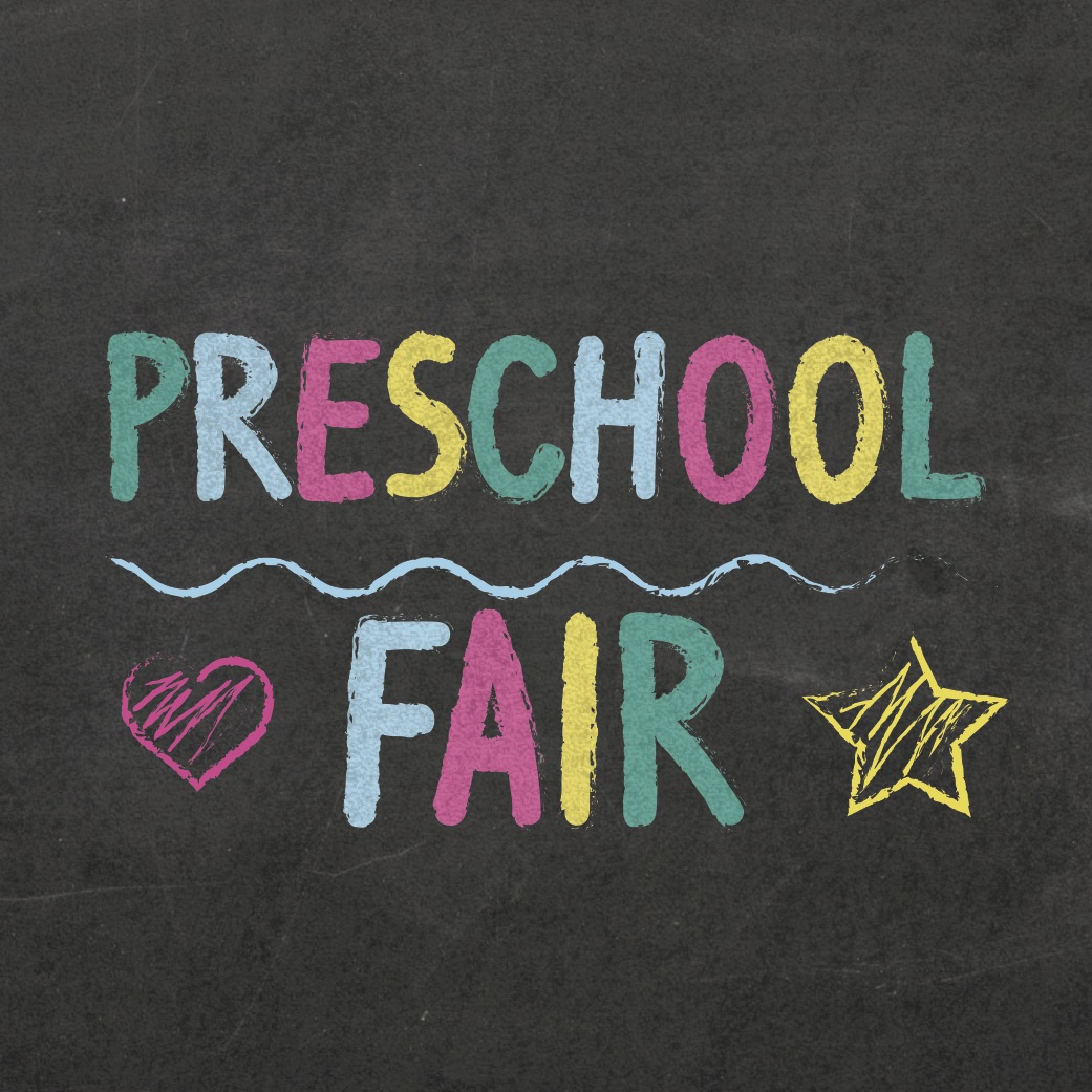 "Preschool Fair" written in colored chalk.