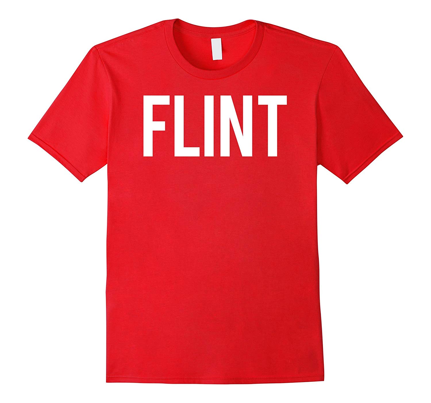 T-shirt with block letters spelling "FLINT"