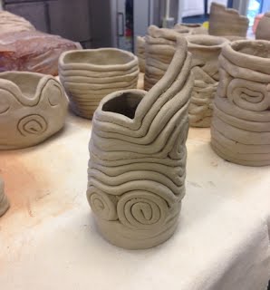 Coil pots made out of clay.