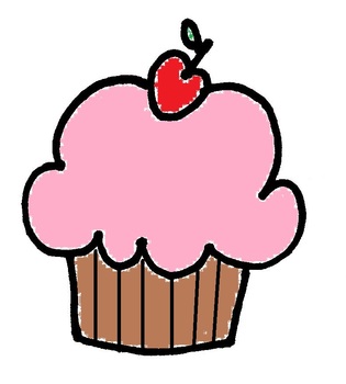 Clipart drawing of a cupcake with a cherry on top.