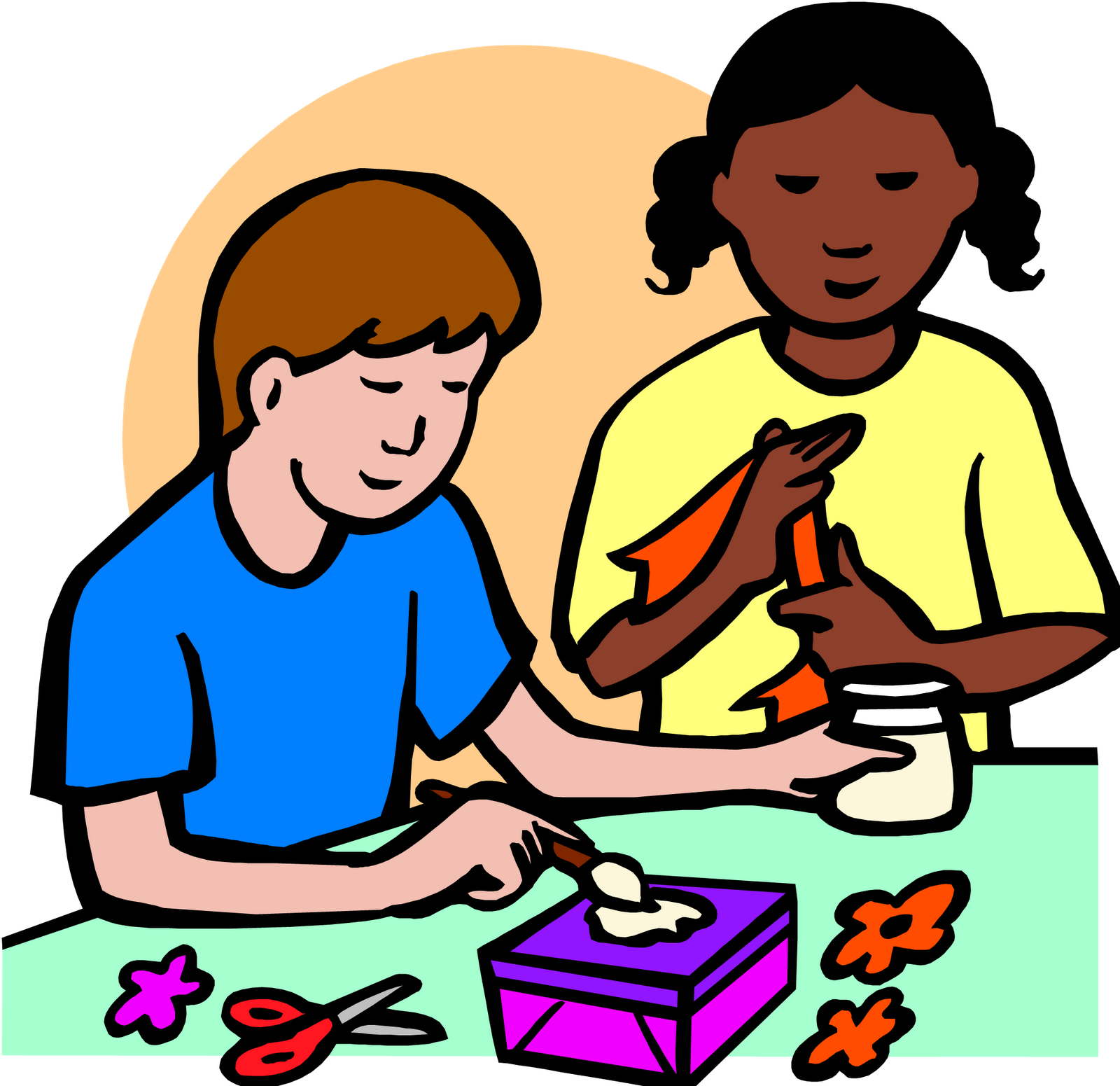 Boy and girl crafting.