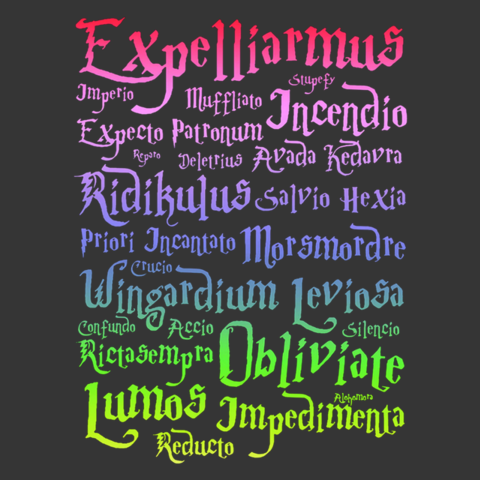 Harry Potter words in various colors
