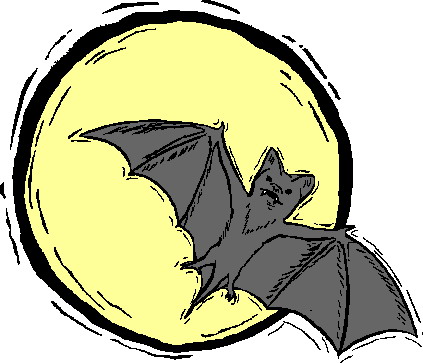 Clipart bat flying in front of the moon.