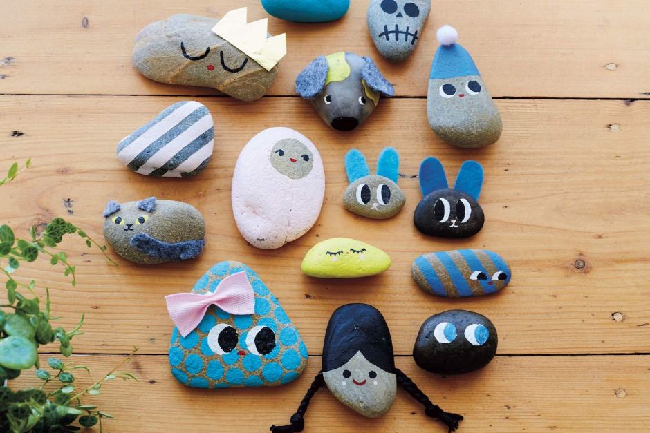 Rocks with painted faces.