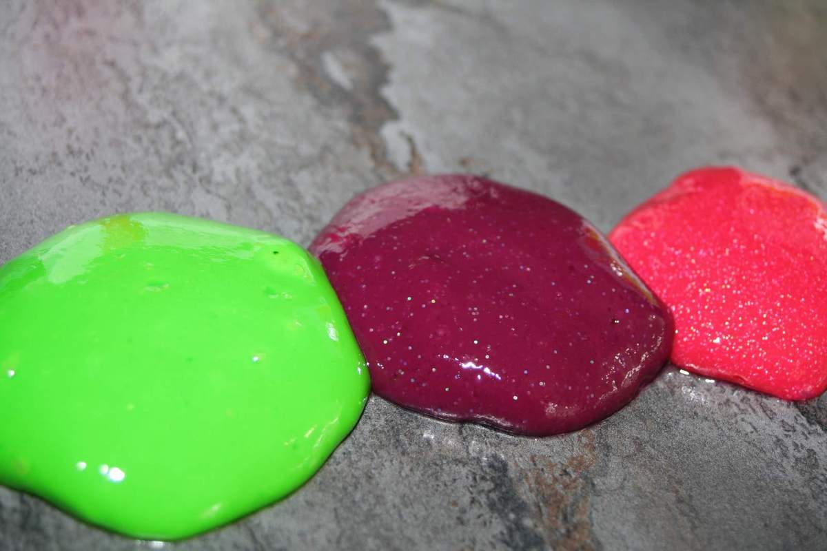 Three blobs of slime.  Each is a different color.