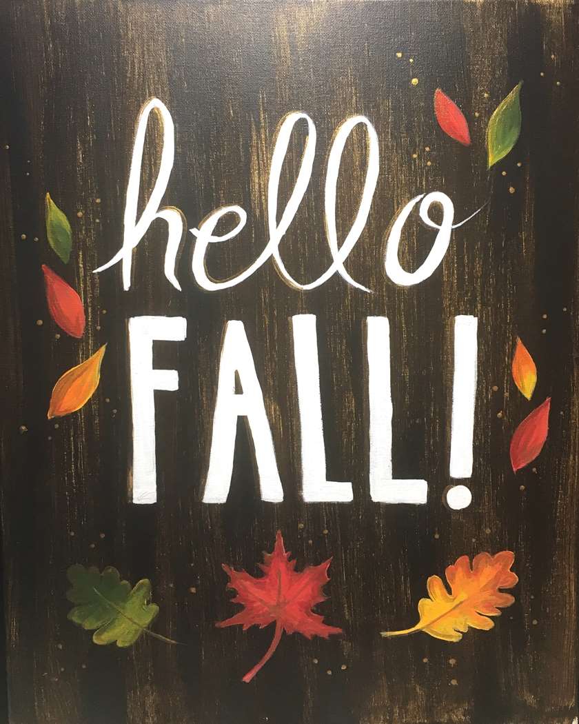 Hello Fall surrounded by leaves.
