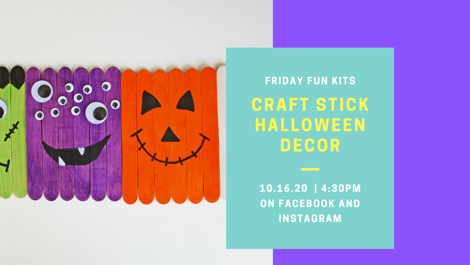 Monster and pumpkin made out of craft sticks.