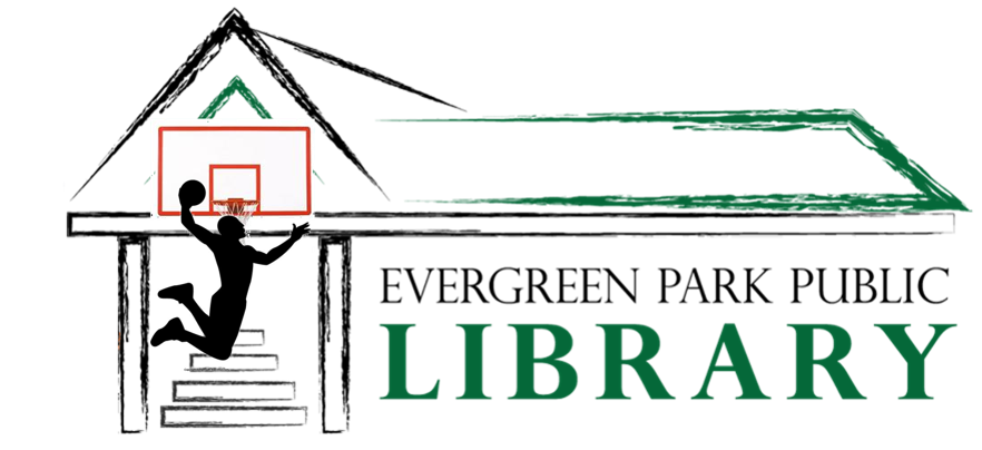 Library logo with figure dunking a basketball