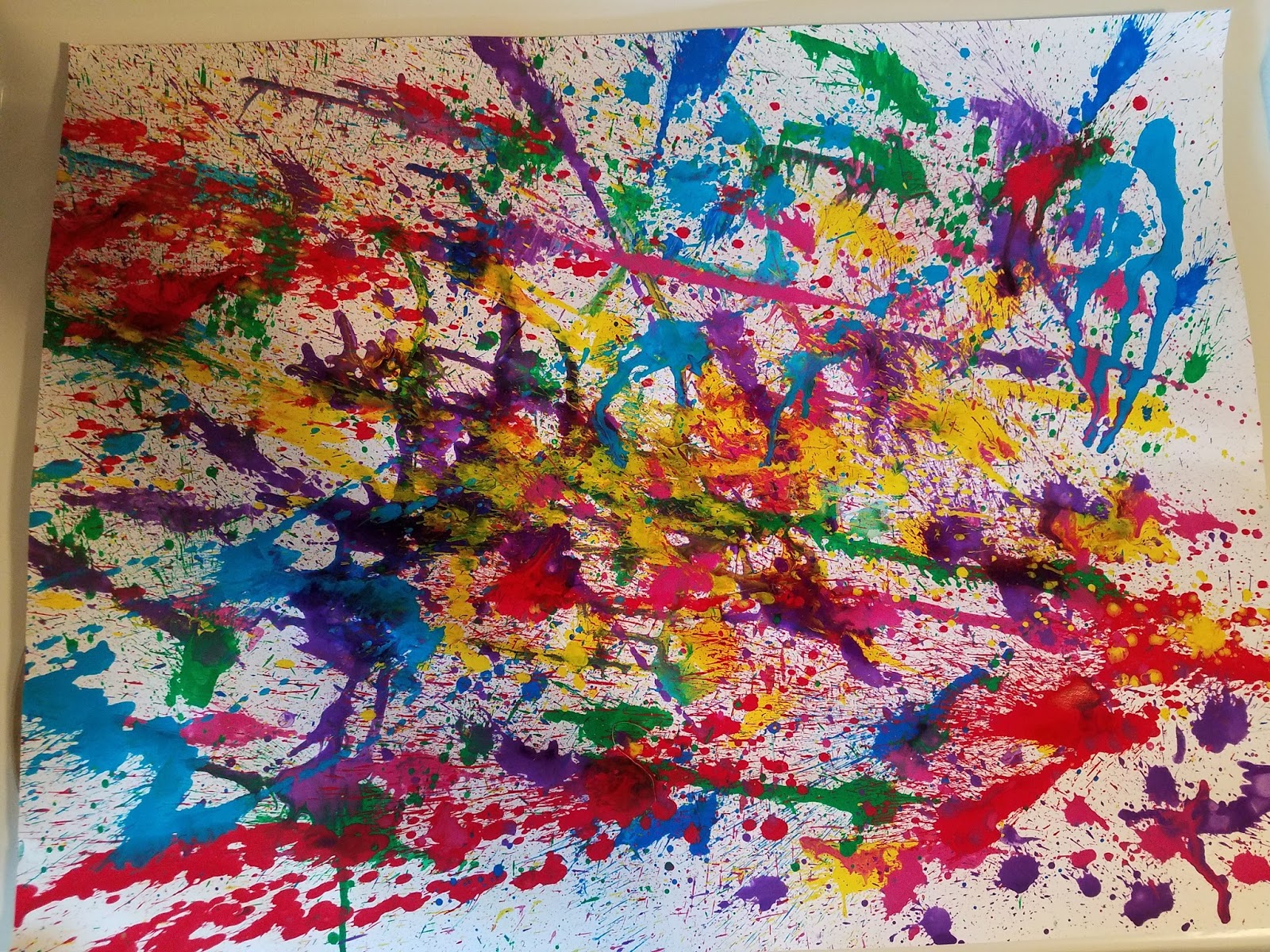 Piece of paper splattered with paint.