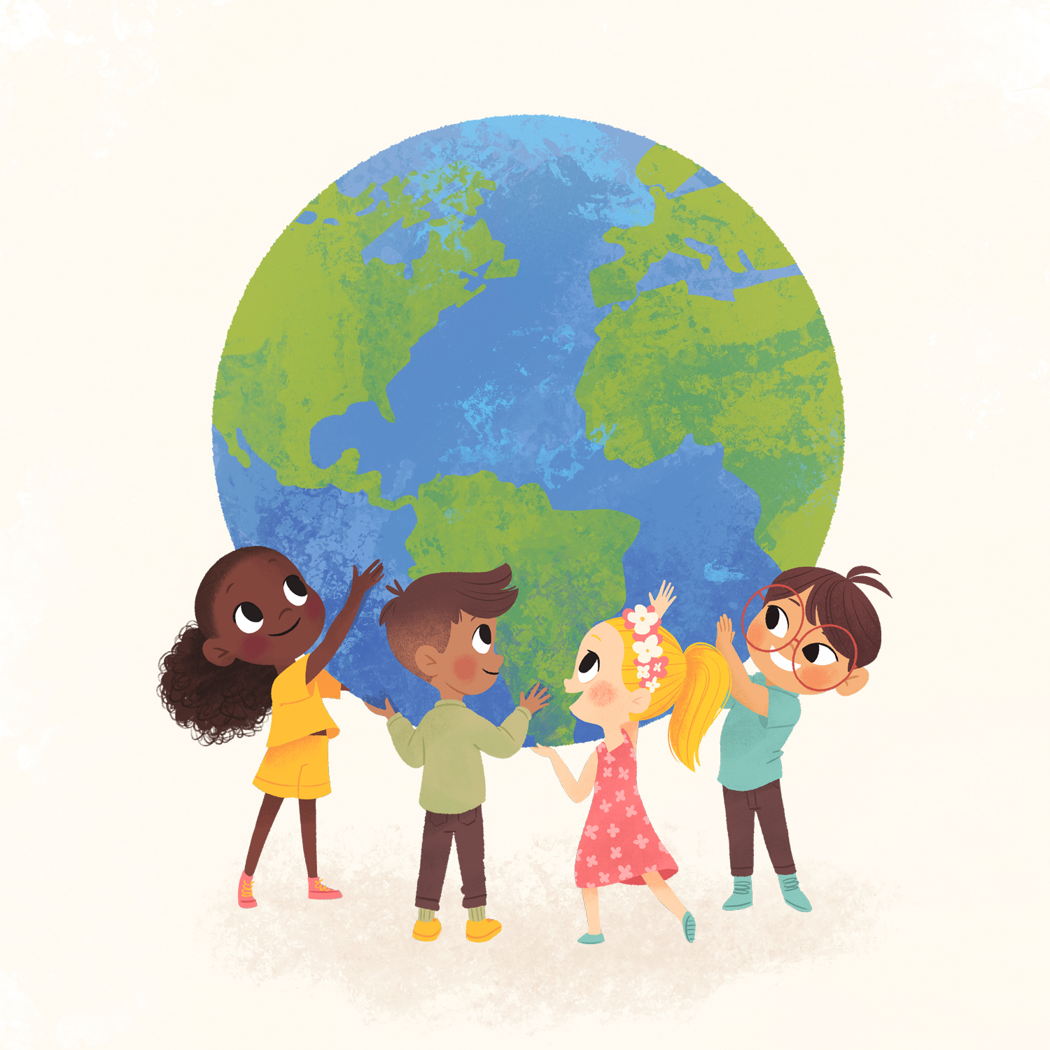 Four children holding up the earth.