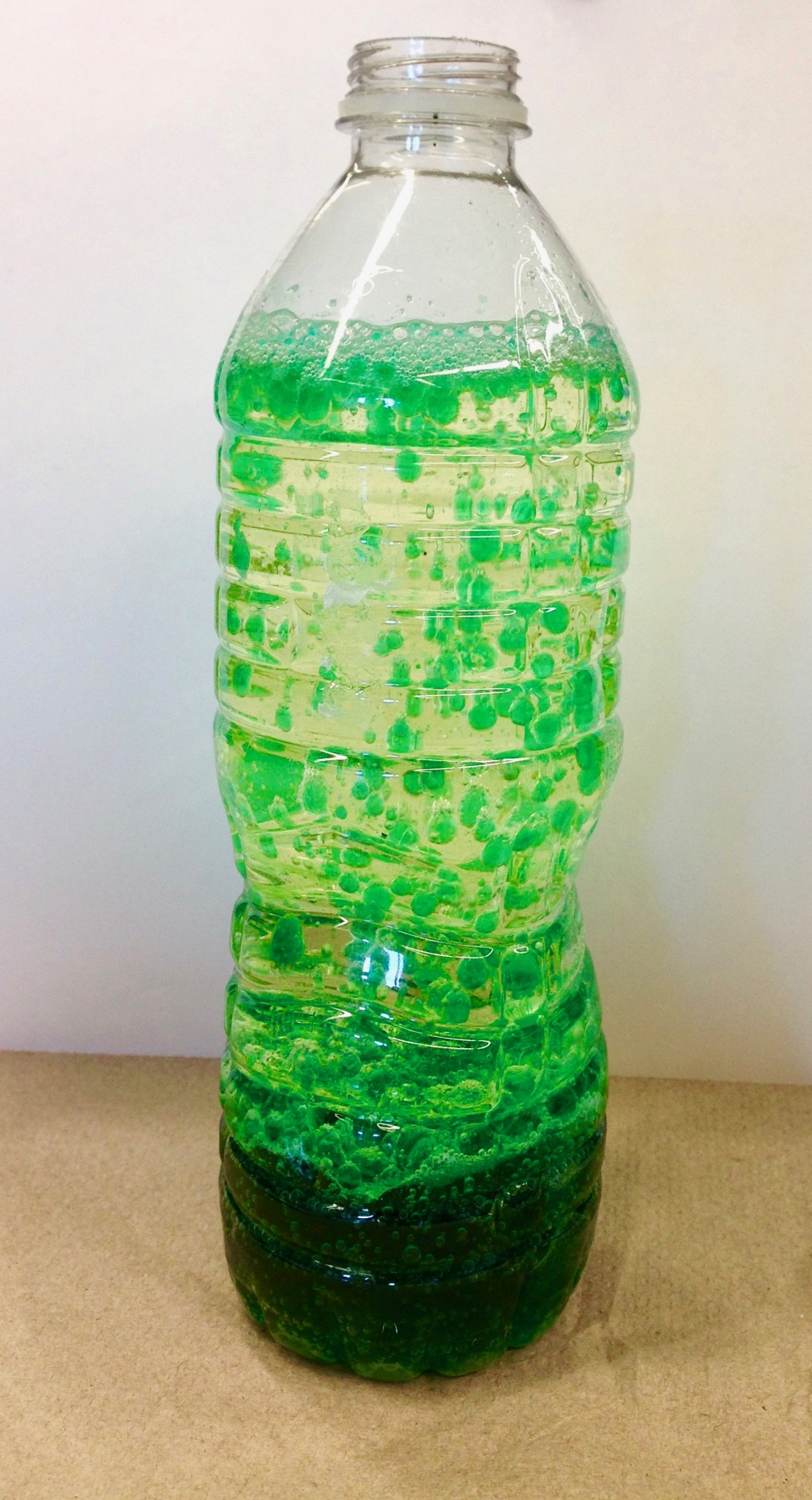 A "lava lamp" make out of  a water bottle