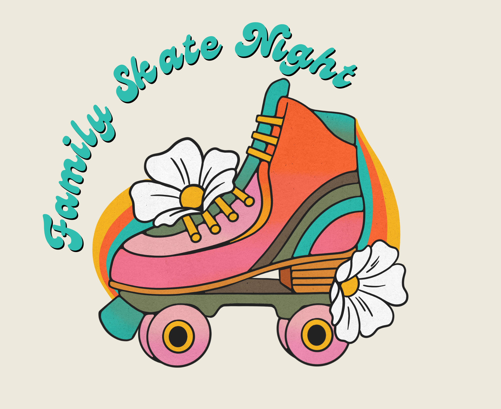 A roller skate decorated with two flowers