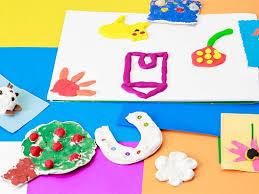Children's art projects on a table