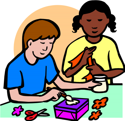 Boy and girl crafting.