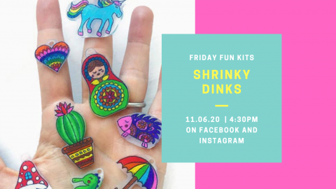 Hand holding a variety of Shrinky Dinks.