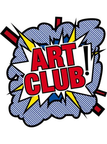 The words "art club" in front of a comic book-style explosion.