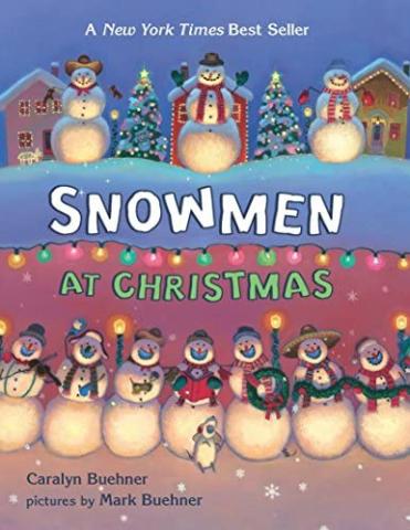 Cover of the book Snowmen at Christmas.  It's just a lot of snowmen and some Christmas lights.