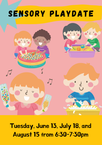 Six children playing with an assortment of sensory toys.