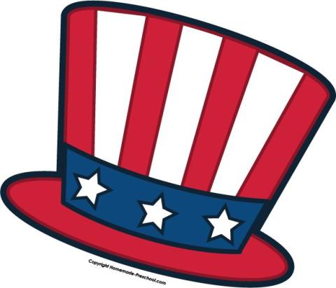 A red, white, and blue top hat.