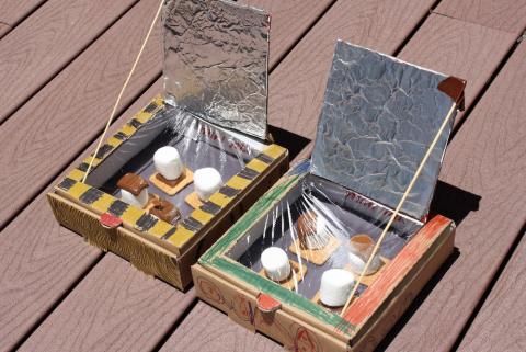 Solar ovens made of pizza boxes and tin foil.