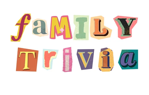 Family Trivia spelled out with letters cut out of magazines.  