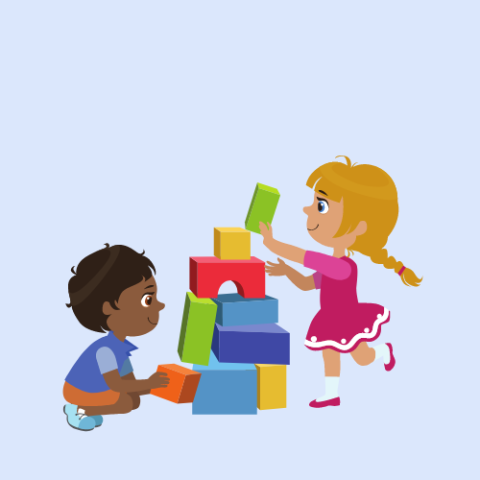 Two children building with blocks