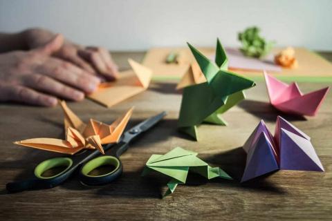 An assortment of origami sculptures.