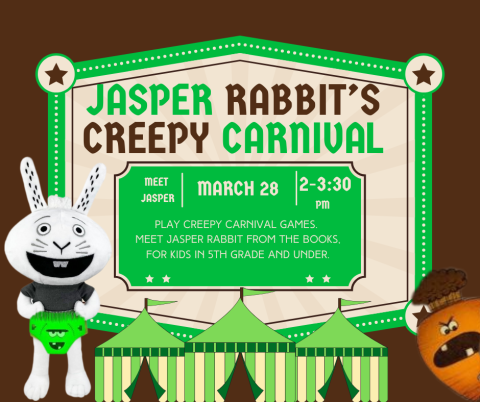 A rabbit wearing green underpants and a carrot with teeth.