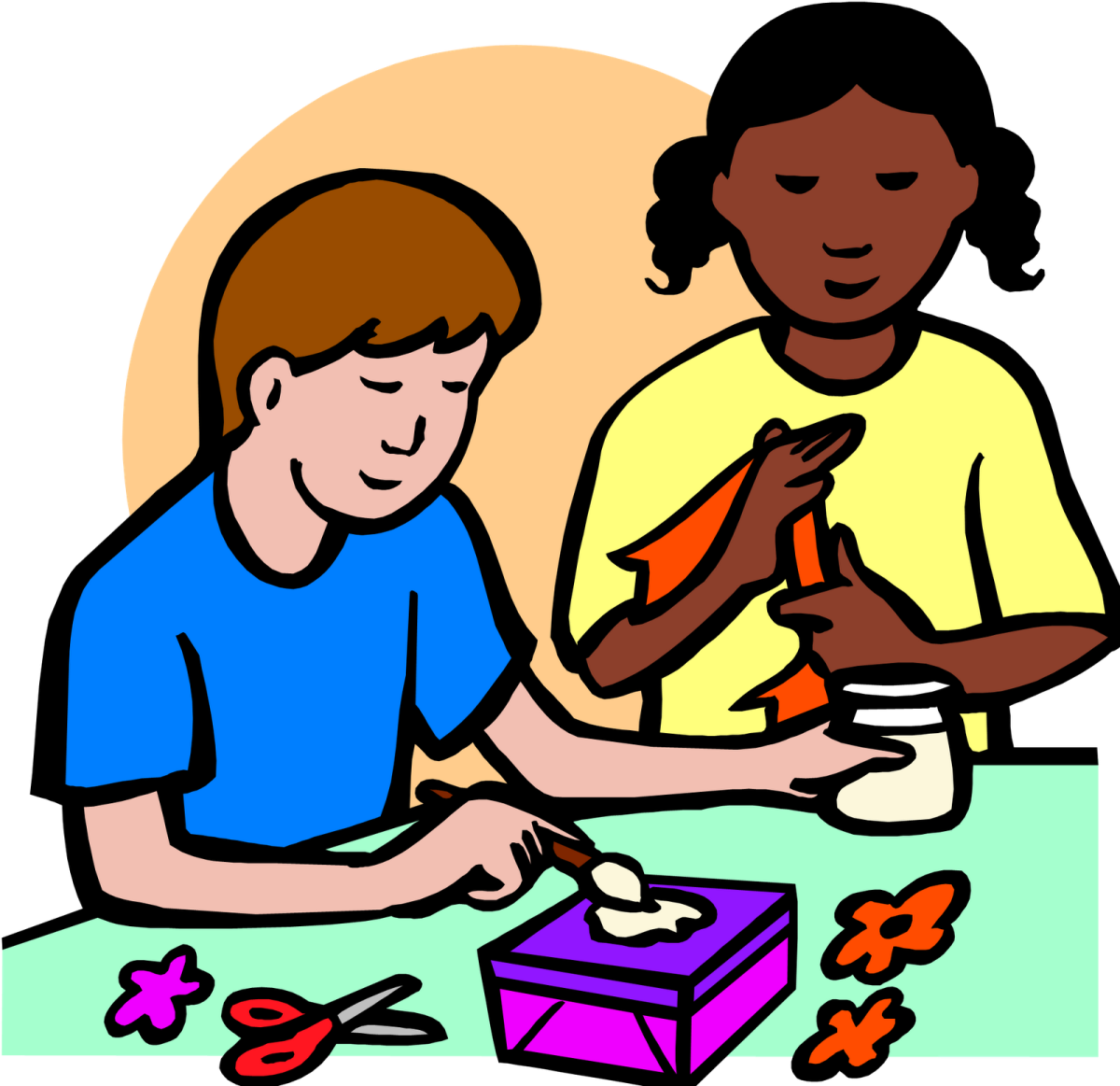 Boy and girl crafting.