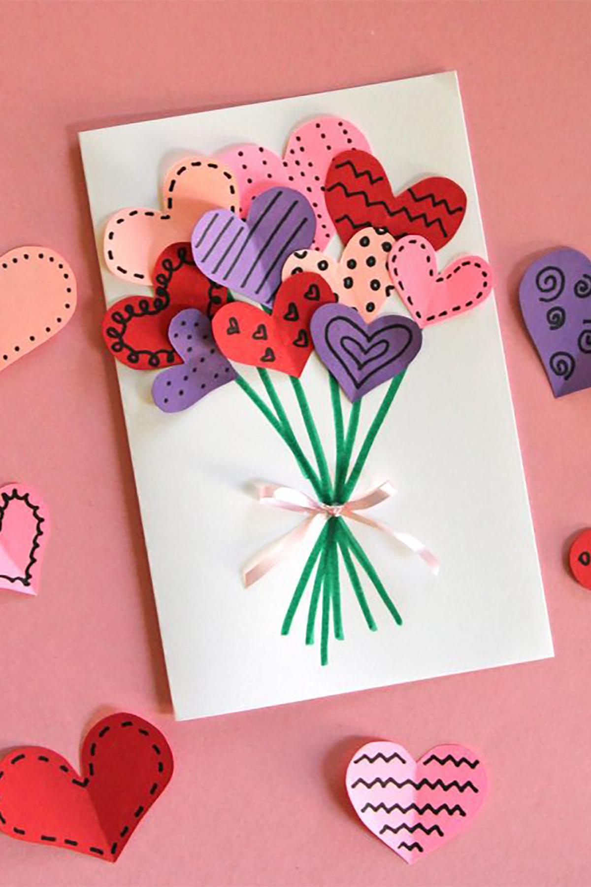 a bouquet made from paper hearts.