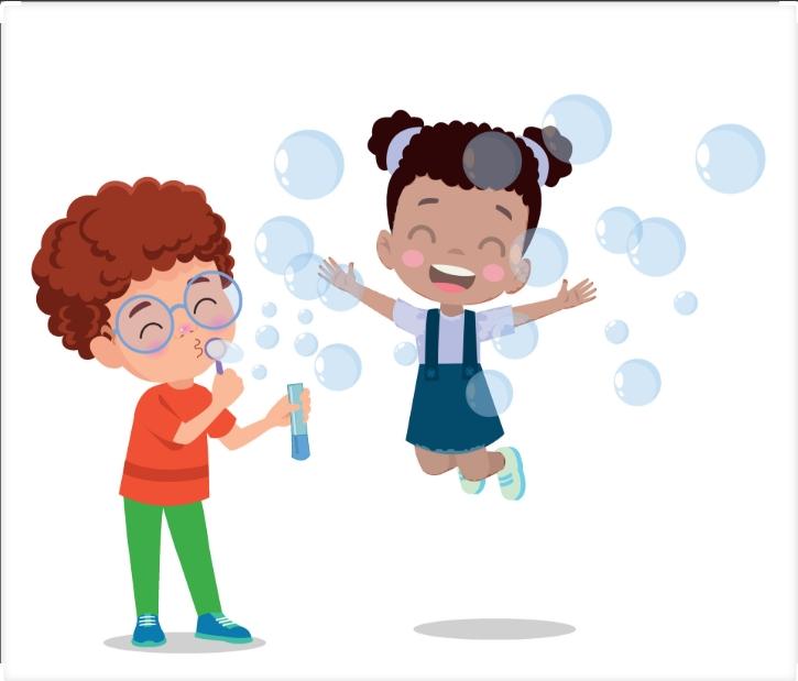 Two kids playing in bubbles.